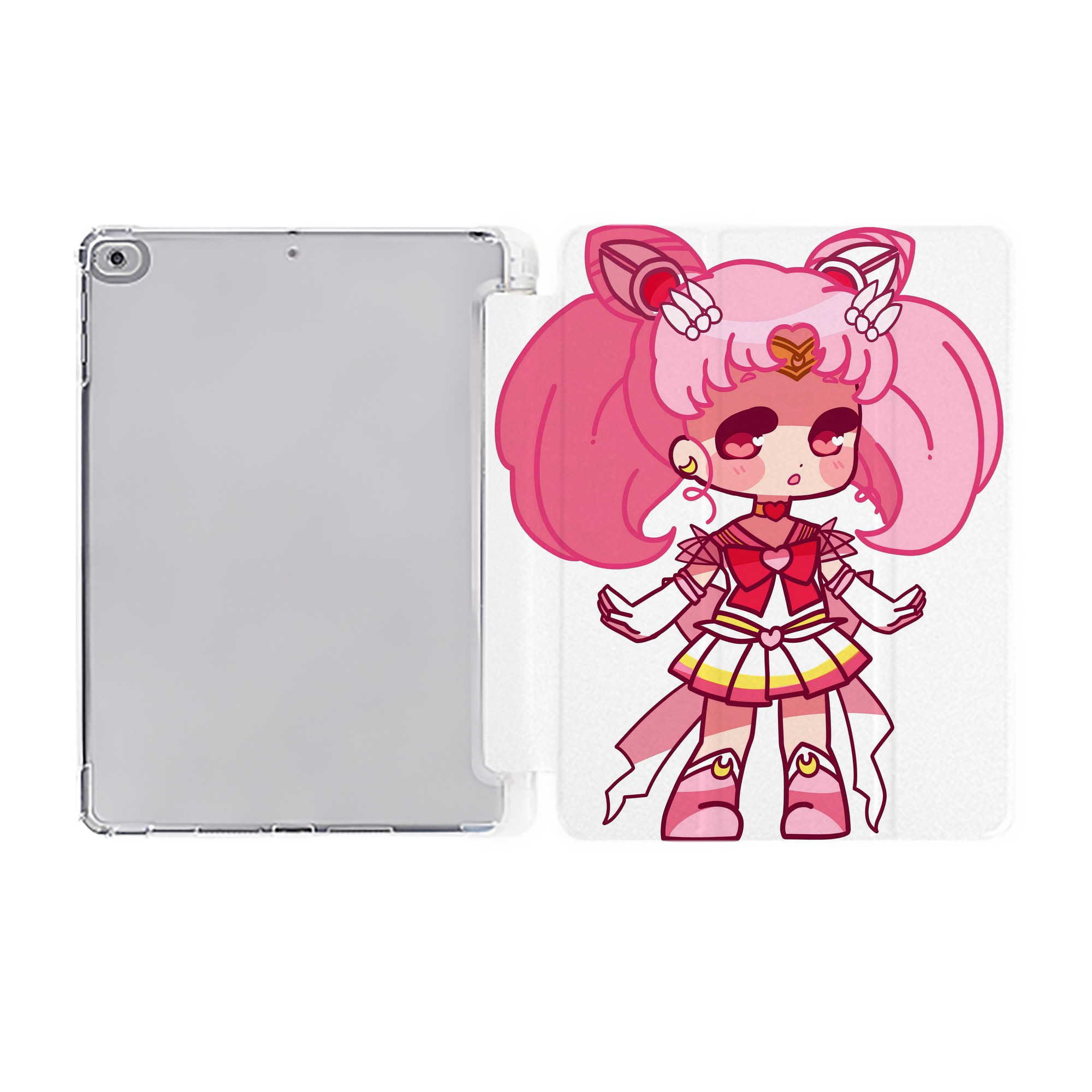 （画像用） 美少女戦士セーラームーン ちびうさ Sailor Moon Chibiusa Tsukino Usagi Small Lady Serenity IPad ケース ペン収納付き 三つ折りスタンド PUレザー×シリコン 対応機種9.5/10.5/10.9インチ